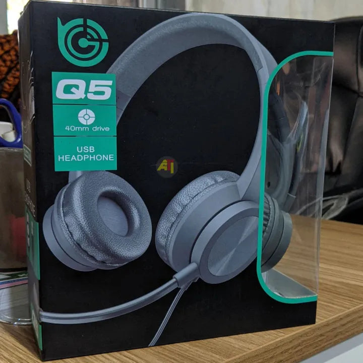 Q5 USB Wired Headphone With Microphone - USB Headset Stereo Gaming Headphone