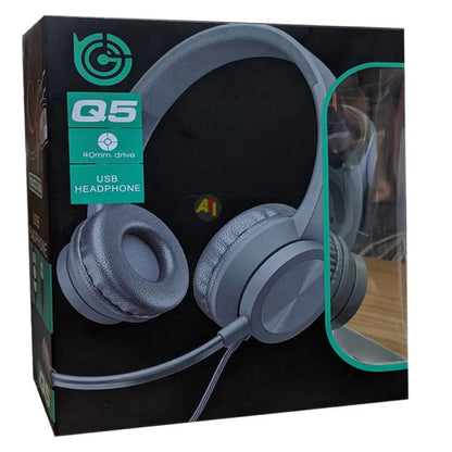 Q5 USB Wired Headphone With Microphone - USB Headset Stereo Gaming Headphone
