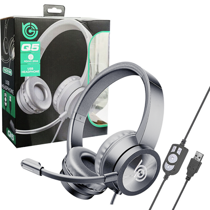 Q5 USB Wired Headphone With Microphone - USB Headset Stereo Gaming Headphone