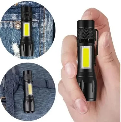 Zoomable Rechargeable LED Torch - Micro USB Charging with Cable and Case - Stainless Steel Design