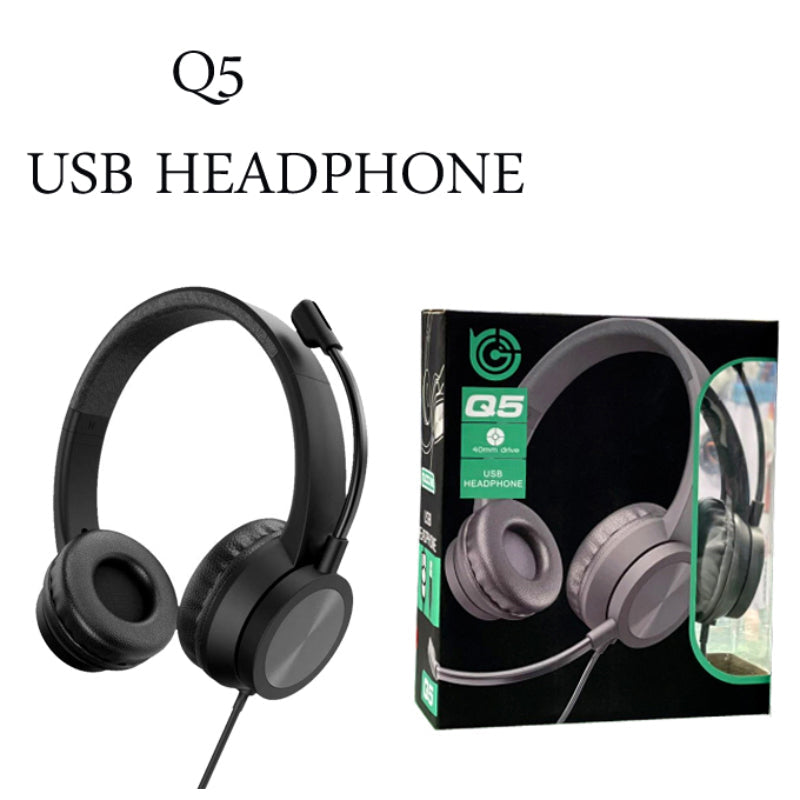 Q5 USB Wired Headphone With Microphone - USB Headset Stereo Gaming Headphone