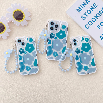 Soft TPU Blue Floral Case with Chain
