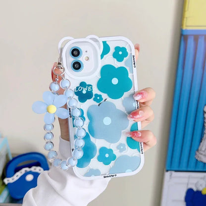 Soft TPU Blue Floral Case with Chain