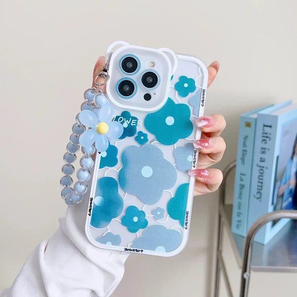 Soft TPU Blue Floral Case with Chain