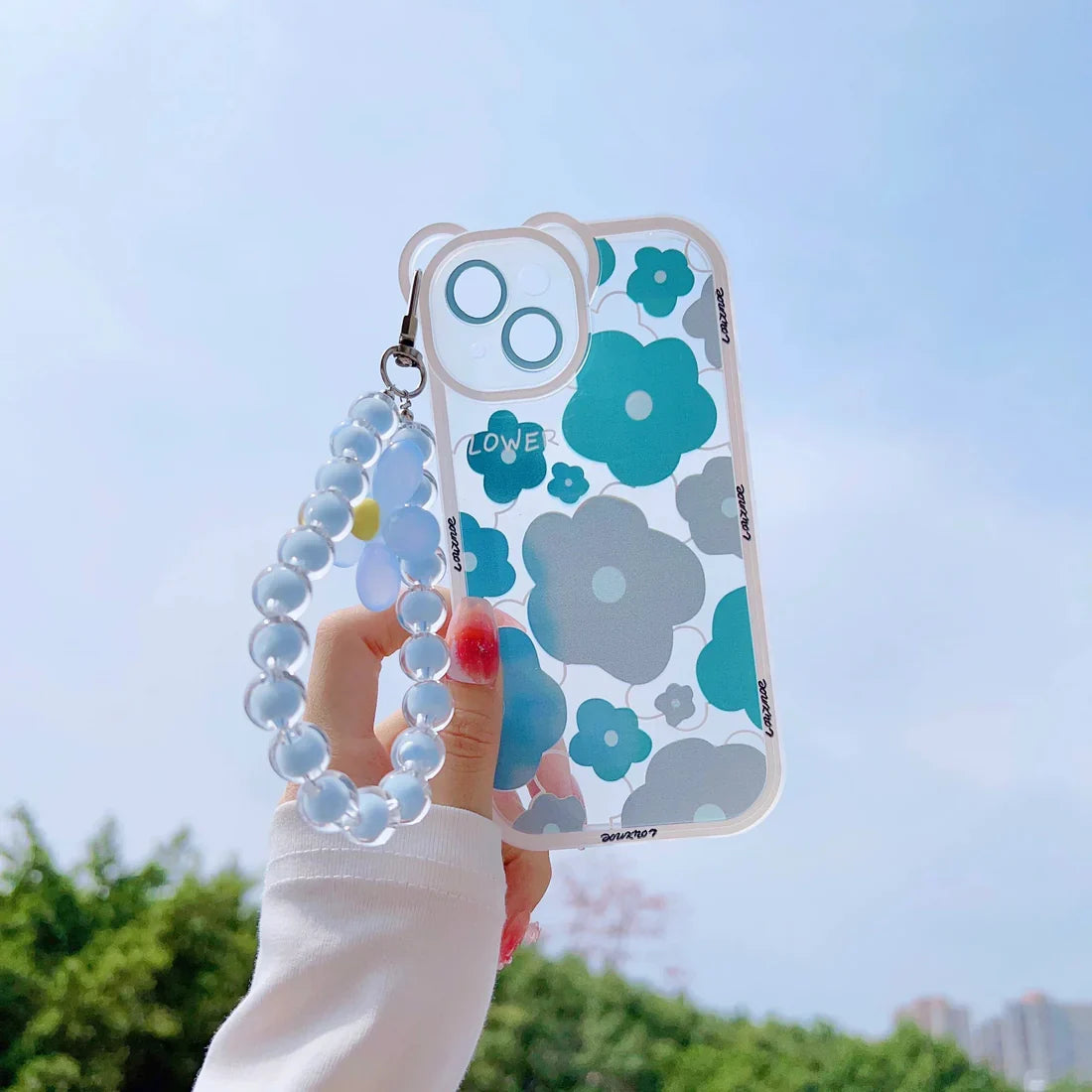 Soft TPU Blue Floral Case with Chain
