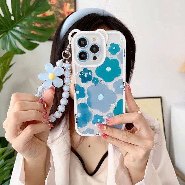 Soft TPU Blue Floral Case with Chain