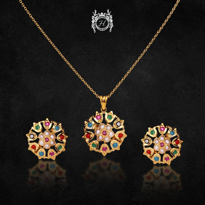 Elegant Naurattan Pendant Set