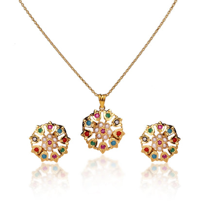 Elegant Naurattan Pendant Set