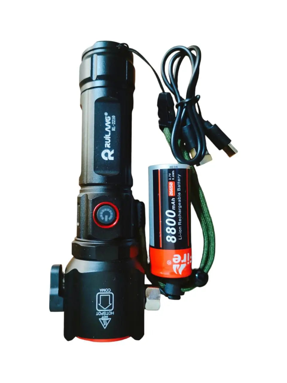 5 in 1 Tactical Survival Torch – 1km Range LED Flashlight with Safety Hammer &amp; Cutter