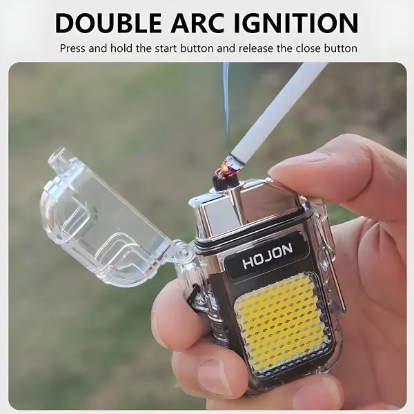 2 in 1 Transparent COB LED Flashlight with Rechargeable Electric Lighter – Bright, Portable &amp; Multipurpose