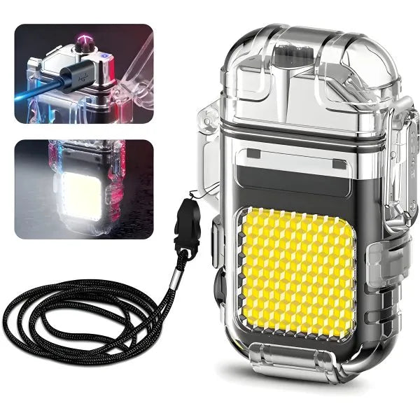 2 in 1 Transparent COB LED Flashlight with Rechargeable Electric Lighter – Bright, Portable &amp; Multipurpose